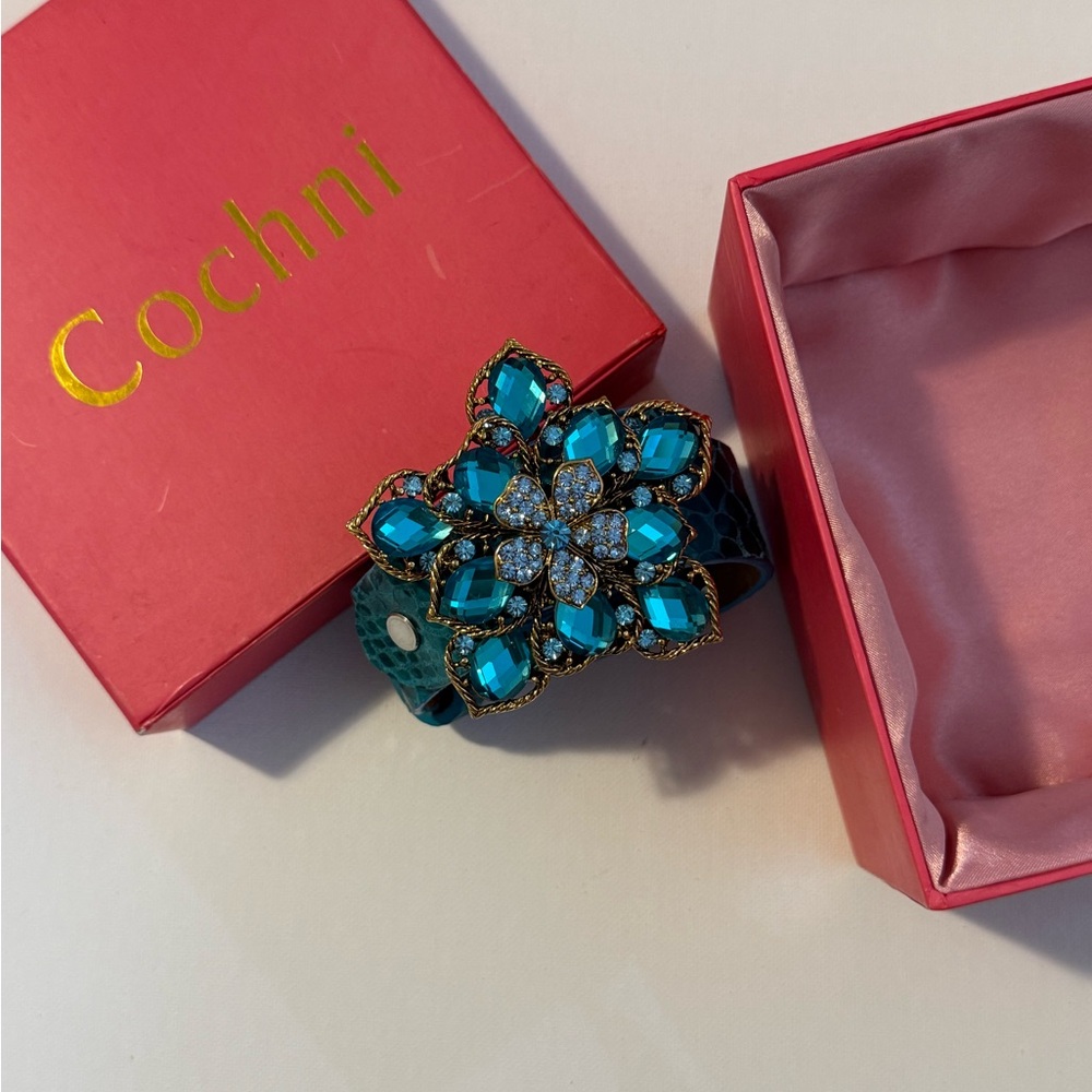 Teal Crystal Flower Statement Belt